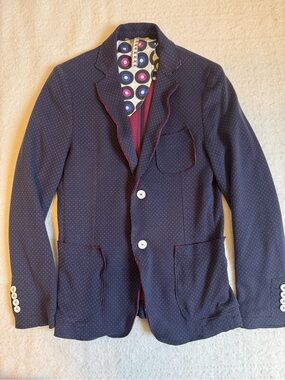 Berna Navy Red Micro Dot Knit Blazer Jacket Stretch Cotton Blend EU 44